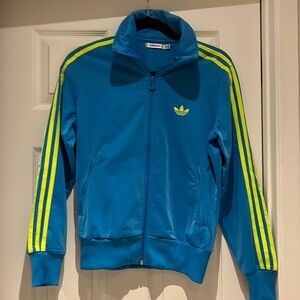 Adidas Track Jacket Turquoise with Lime Green 3 Stripes